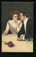 Künstler-AK Clarence F. Underwood: Zwei Seelen Und Ein Gedanke, Liebespaar Am Tisch Sitzend  - Underwood, Clarence F.