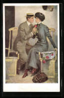 Künstler-AK Clarence F. Underwood: Mann Und Frau Mit Blumen  - Underwood, Clarence F.