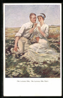 Künstler-AK Clarence F. Underwood: Liebespaar Auf Wiese Mit Blumenorakel  - Underwood, Clarence F.