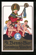 AK Brauerei-Werbung, Engel Mit St. Benno Werben Für Löwenbräu München  - Autres & Non Classés