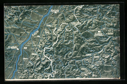 AK Landkarte Mit Rhein, Strassburg, Karlsruhe Und Stuttgart  - Cartes Géographiques