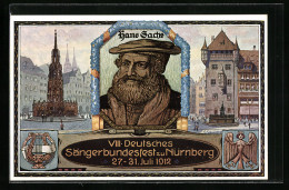 AK Nürnberg, VIII. Deutsches Sängerbundesfest 1912, Hans Sachs, Portrait, Wappen Mit Harfe  - Sonstige & Ohne Zuordnung