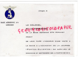87- LIMOGES- BASE AERIENNE ROMANET 274 -AVIATION- LE COLONEL PORTES OUVERTES 27 SEPTEMBRE 1981 - Historische Dokumente