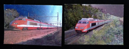 Cp, Chemin De Fer, Train à Grande Vitesse De La S.N.C.F. Record Du Monde De Vitesse,T.G.V. Vierge, Ed. Arno, LOT DE 2 CP - Trains