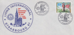 Enveloppe  FRANCE    LIONS  INTERNATIONAL   34éme  Convention   Nationale    STRASBOURG    1985 - Rotary Club