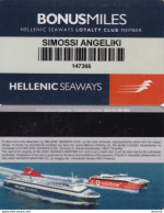 GREECE - Hellenic Seaways, Loyalty Club Member Card(reverse 1), Used - Cartes D'hotel