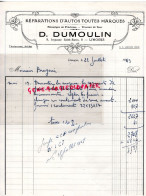 87- LIMOGES- RARE FACTURE D. DUMOULIN -GARAGE AUTOMOBILE-8 IMPASSE SAINT SURIN- 1949 - Auto's