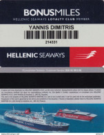 GREECE - Hellenic Seaways, Loyalty Club Member Card(reverse 2), Used - Hotelkarten
