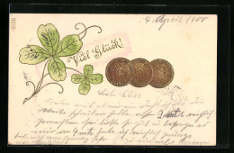 Präge-AK Geldmünzen Und Kleeblätter  - Munten (afbeeldingen)