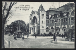 AK Essen / Ruhr, Neues Restaurationsgebäude Im Stadtgarten, Strassenbahn  - Tram