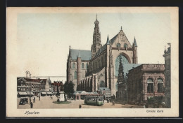 AK Haarlem, Groote Kerk, Strassenbahn  - Tramways