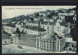 AK St. Gallen, Bahnhof Mit Strassenbahn Und Rosenberg  - Strassenbahnen