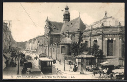 AK Fontainebleau, La Grande Rue Et L`Eglise, Strassenbahn  - Strassenbahnen