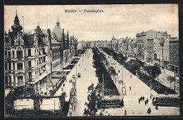 AK Stettin, Strassenbahn Auf Dem Paradeplatz  - Pommern