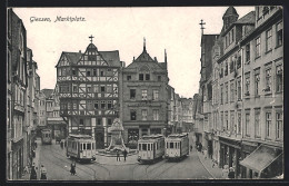 AK Giessen, Marktplatz Mit Strassenbahn  - Tranvía