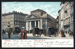 AK Trieste, Plazza Della Borsa, Strassenbahn  - Tram