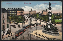AK Wien, Strassenbahnverkehr Am Tegetthoff-Monument  - Tramways