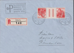 Schweiz R-Brief Zusammendruck Zum:CH S52, FLAGGE: 6. INTERNATIONALER KONGRESS PÄDIATRIE IN ZÜRICH - Se-Tenant