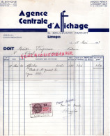 87- LIMOGES-AGENCE CENTRALE AFFICHAGE IMPRIMERIE- BREUIL DIRECTEUR- 24 BD CARNOT-MAITRE FEIGNEUX NOTAIRE NIEUL -1937 - Stamperia & Cartoleria