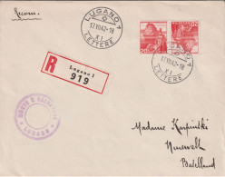 Schweiz R-Brief Zusammendruck Zum:CH S52, ⵙ= LUGANO 17.VII.42 / MONTE S.SALVATORE+ Rückseite: NEUEWELT B. Basel - Zusammendrucke