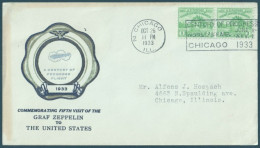 F-EX50403 USA US 1933 FDC COMMEMORATING VISIT GRAF ZEPPELIN CHICAGO CENT OF PROGRESS.  - Cartas & Documentos