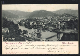AK Tetschen A. D. Elbe, Stadtansicht Mit Flusspartie Und Brücke  - Tchéquie