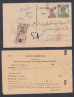 Inde British India 1946 Used 9 Pies King George VI Registered Postcard, Return Mail, Post Card, Postal Stationery - 1936-47  George VI