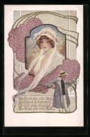 Künstler-AK W. Braun: Zofe Und Elegant Gekleideter Herr Am Blütenstrauch, Deutscher Schulverein  - Guerra 1914-18