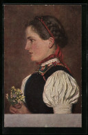 AK Junge Frau In Schwarzwälder Tracht Mit Blumen  - Costumi