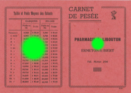 Pharmacie Libouton Ermeton - S/ Biert  Mettet Carnet De Pesée Pour Bébé Vers 1935 / RARE - Advertising