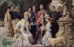 Artiste CPA Keller, F., Kaiserhaus, Wilhelm II, Kaiserin Auguste Viktoria, Kronprinz, Windhund - Familles Royales