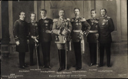 CPA Kaiser Wilhelm II., Kronprinz Wilhelm, Eitel Friedrich, August Wilhelm, Adalbert, Joachim, Oskar - Familles Royales