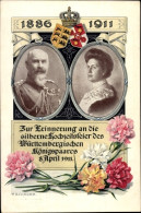 Artiste CPA Schnorr, Roi Wilhelm II V. Württemberg, Reine Charlotte, Silberhochzeit 1911, Blason - Familles Royales