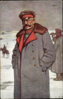 Artiste CPA Generalfeldmarschall Paul Von Hindenburg Im Felde, Winter, Mantel - Other & Unclassified