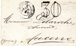 Aube - LSC (10/02/1881) Non Affr, Taxe 30 (réutilisation Après 05/1878, Peu Commune) - Tàd Type 18 Bar-sur-Aube - 1849-1876: Classic Period