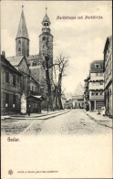 CPA Goslar In Niedersachsen, Marktstraße Und Marktkirche, Litfaßsäule - Autres & Non Classés