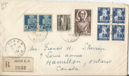 FRENCH ALGERIA - 8 STAMP 93 FRANCS FRANKING ON REGISTERED LETTER SENT FROM ALGER TO CANADA -1954 - Covers & Documents