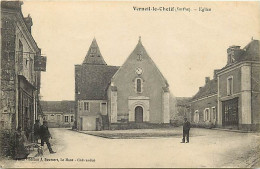 - Sarthe -ref-A25-  Verneil Le Chétif - Eglise Et Place - Hôtel De La Boule D Or Gauthier - - Autres & Non Classés