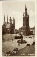 CPA Halle Saale, Blick Auf Den Marktplatz, Händeldenkmal, Autos, Kirche - Autres & Non Classés