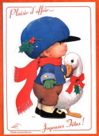 Carte Autocollante Enfant Oie Illustrateur Joyeuses Fetes ! Carte Vierge TBE - Contemporain (à Partir De 1950)