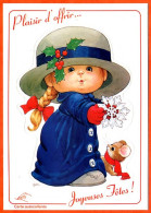 Carte Autocollante Enfant Fillette Chapeau Illustrateur Joyeuses Fetes ! Carte Vierge TBE - Zeitgenössisch (ab 1950)