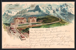 Lithographie Kl. Scheidegg, Ortsansicht Mit Kurhaus U. Alpen  - Autres & Non Classés
