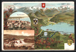 Lithographie Rorschach, Panoramaansicht Der Umgebung Und Der Alpen, Rhein-Fall  - Rorschach