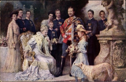 Artiste CPA Keller, F., Kaiserhaus, Wilhelm II, Kaiserin Auguste Viktoria, Kronprinz, Windhund - Königshäuser