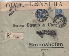 Lettre Recommandée CENSURA  7.4.1916 / Milano - Swizzera / Verificato - Autres & Non Classés