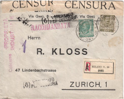 Lettre Recommandée Per  CENSURA  26.8.1917 / Milano - Swizzera / Verificato (Recomandata - Altri & Non Classificati
