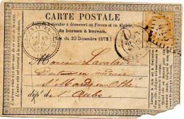 Aube - CPP (déf) Affr N° 59 Obl GC 443 Tàd Type 24 Bercenay-en-Othe + Boite Rurale A Localisée - 1849-1876: Classic Period