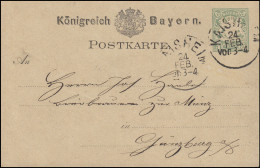 Bayern P 8II Wappen 5 Pf. KAISHEIM 24.2. Nach Günzburg - Postal  Stationery