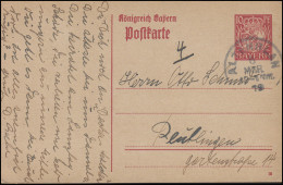 Bayern P 101I/01 Große Krone 10 Pf DV 18: ALTENGLAN 6.3.19 Nach Reutlingen - Postal  Stationery