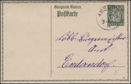 Bayern P 93I/01 Große Krone 5 Pf. DV 14: ABSBERG 14.9.14 Nach Enderndorf - Postal  Stationery